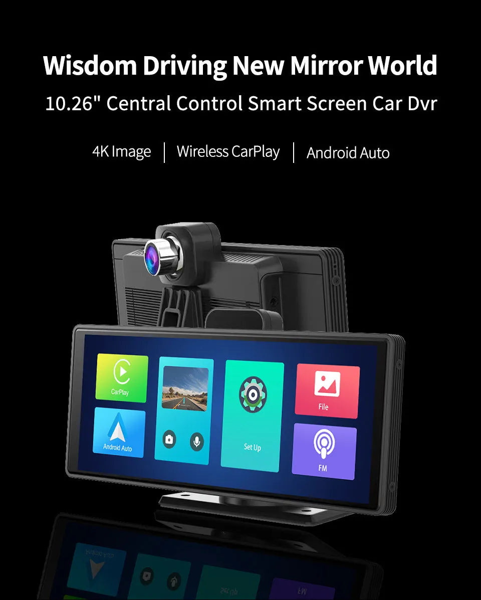 12-inch car dashboard camera with touch screen, rear camera, and charger for front and rear recording