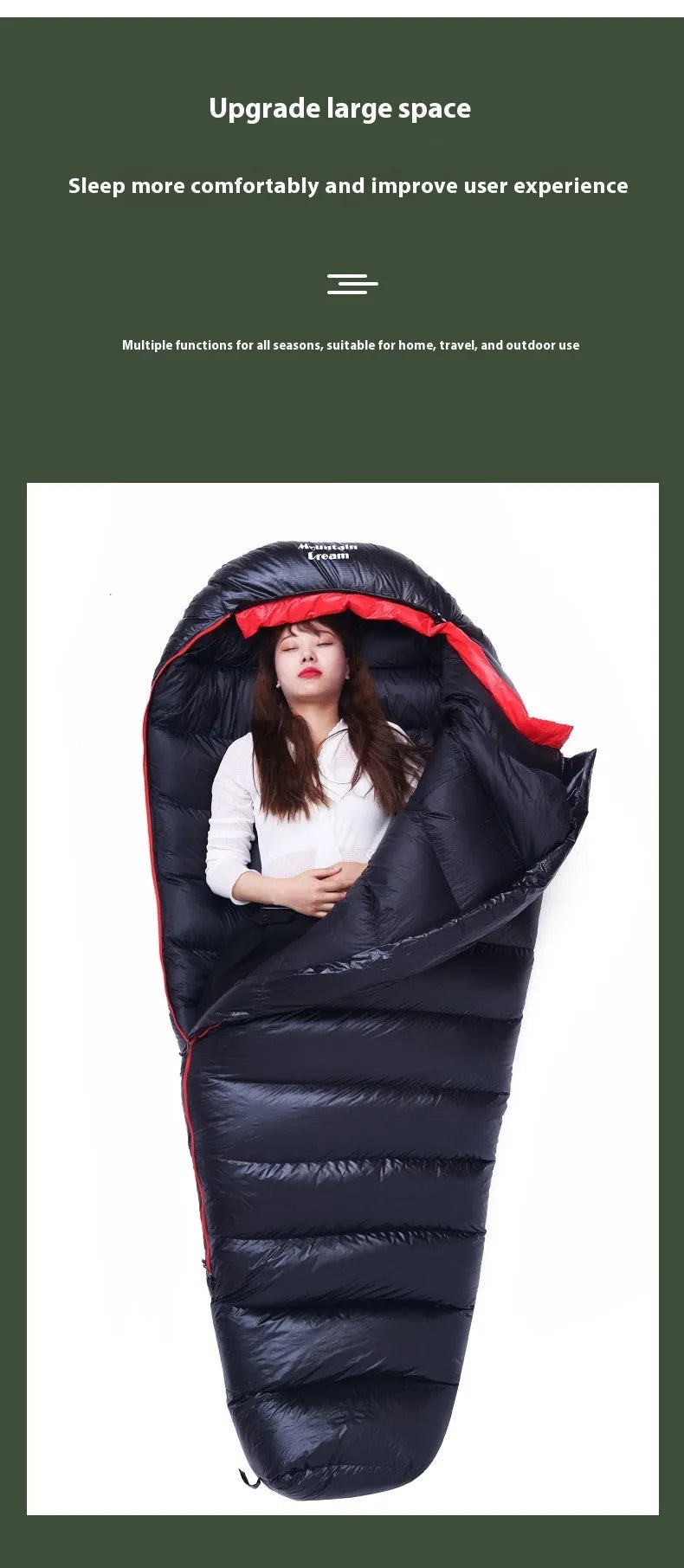 Ultralight mummy down-filled sleeping bag for adults, 400T nylon shell, white duck down fill, 210x80x50cm