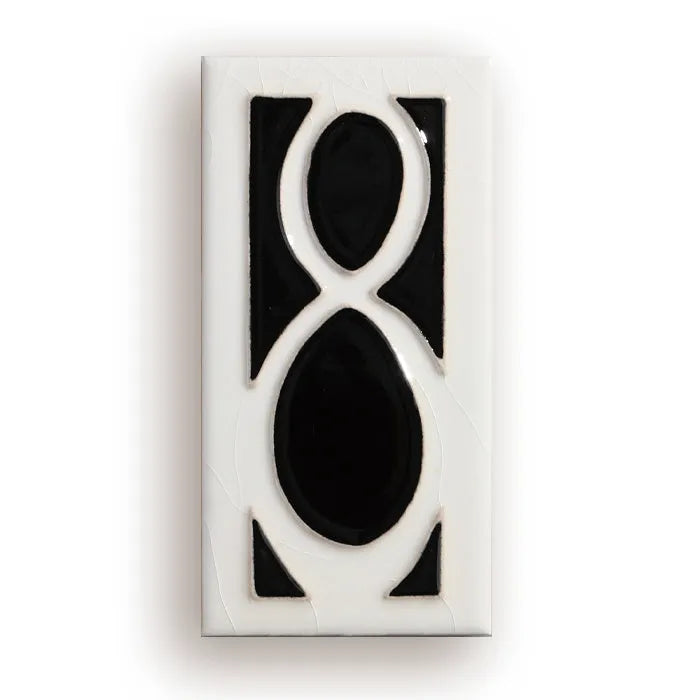 Handmade ceramic retro doorplate with enamel numbers measuring 76 by 152mm