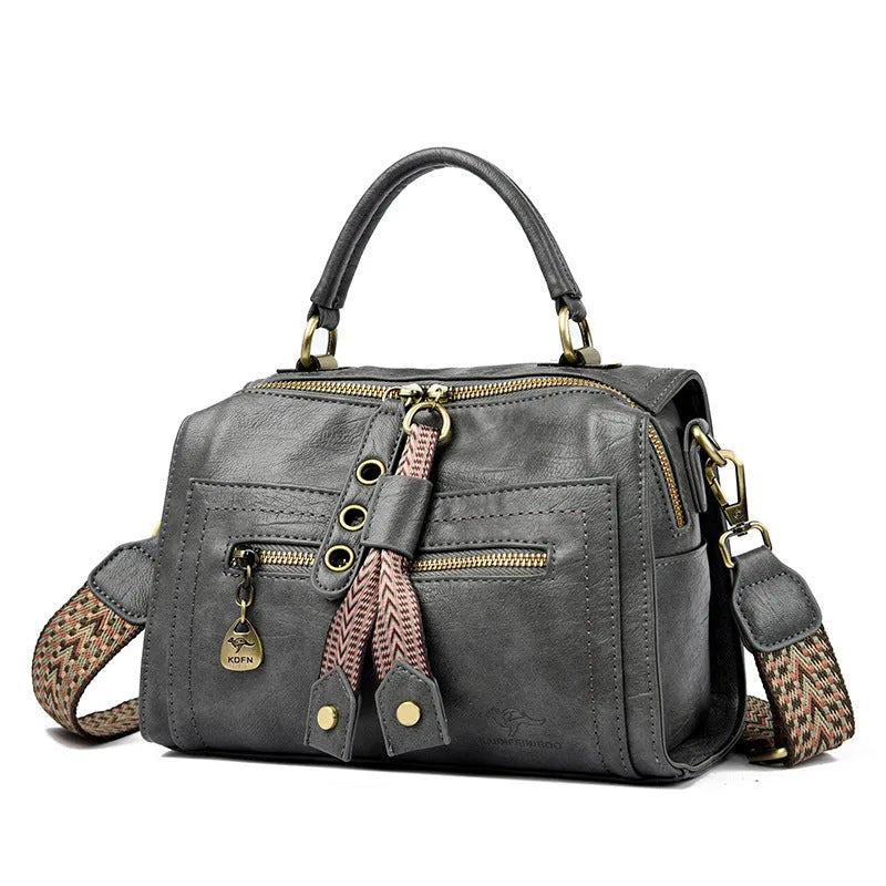 Soft PU women's crossbody bag in horizontal square design with sandwich pocket