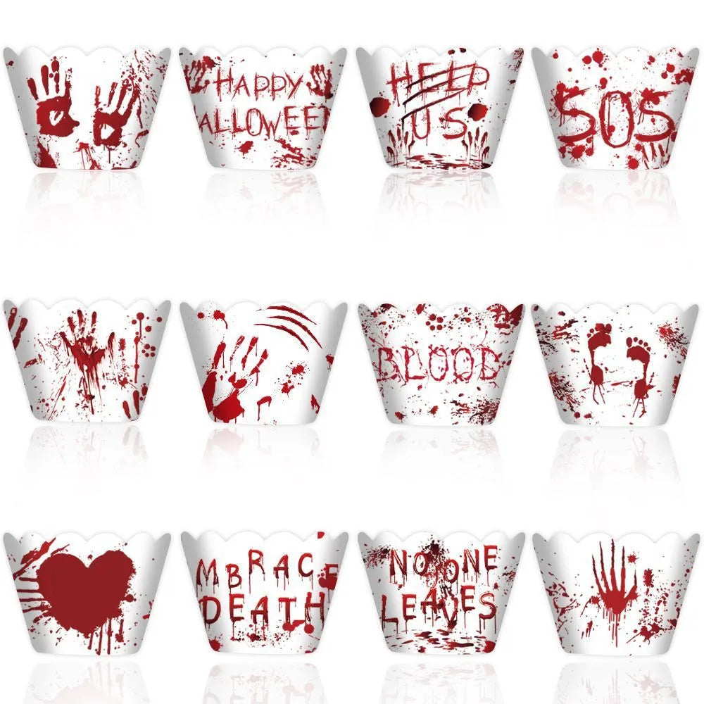 Red hand horror cupcake surrounding border on Halloween cake