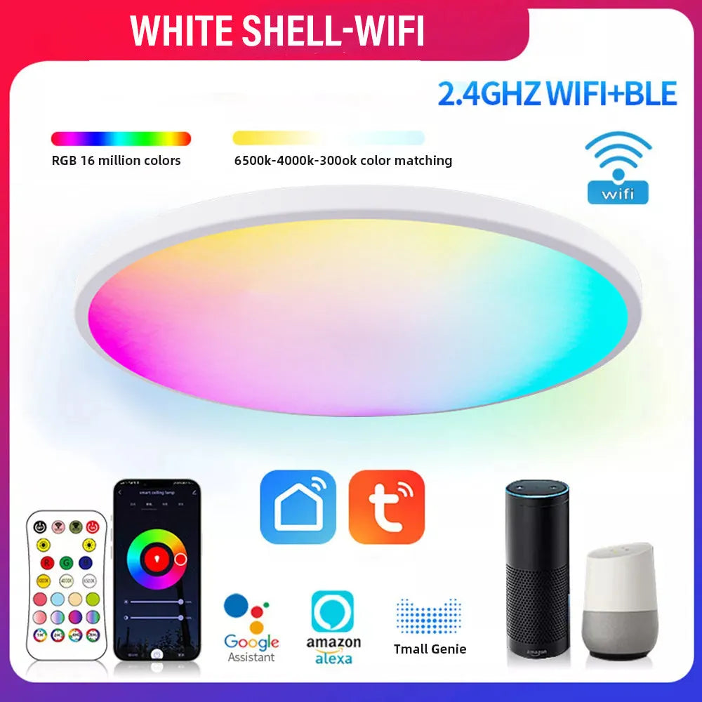 RGBCW intelligent Bluetooth ceiling lamp with full colour dimming in black or white finish