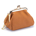 Genuine leather mini coin wallet in solid colour with visible sewing thread detail, first layer cowhide construction