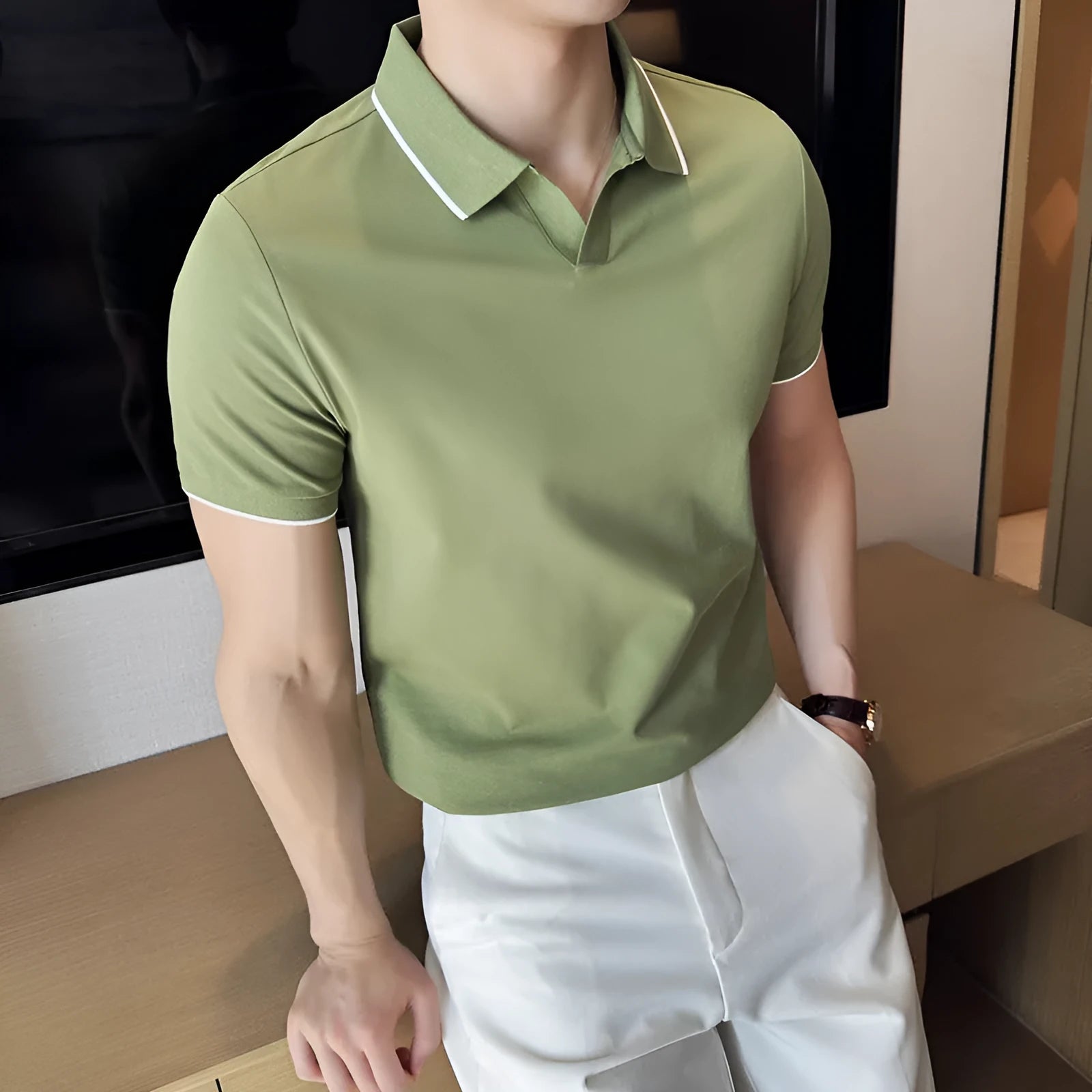 Men's mercerised cotton lapel polo shirt in cotton blend fabric with short sleeves and regular fit
