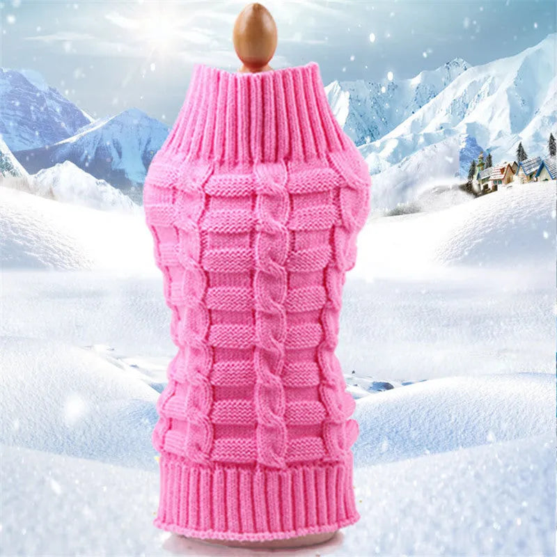 Cashmere twisted rope dog sweater in various colours and sizes on a mannequin