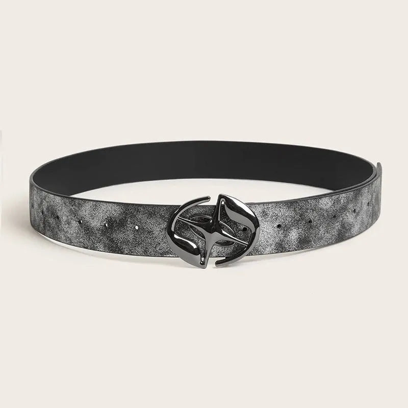 Women's retro belt with oval alloy buckle on thick 4cm PU leather in earthy or star patterned colours