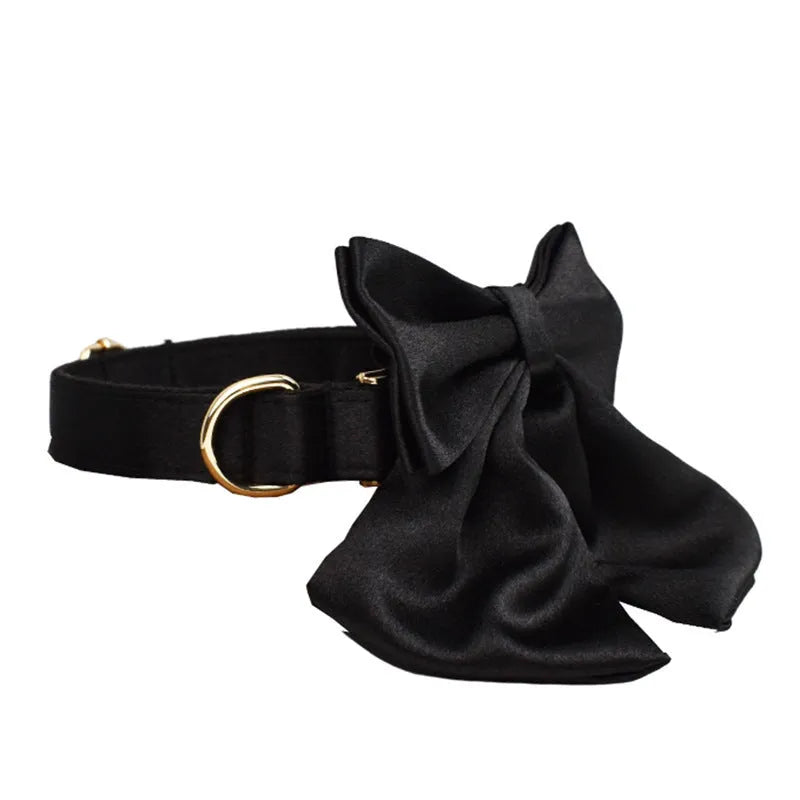 Cloth dog chest strap harness set with collar, leash, and decorative bow accessory in multiple sizes
