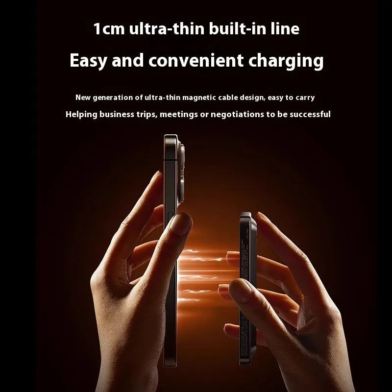 Magnetic power bank with transparent bracket and cable in mysterious black alloy shell