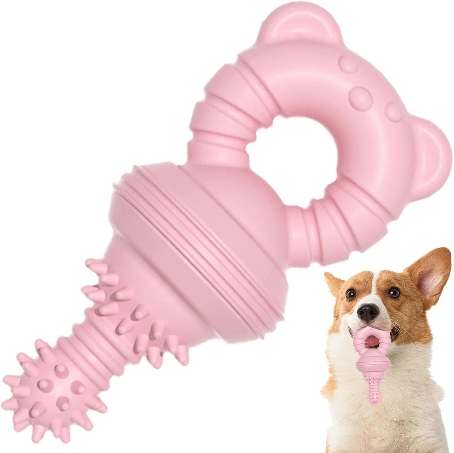 Blue rubber dog chew toy with textured surface for dental cleaning