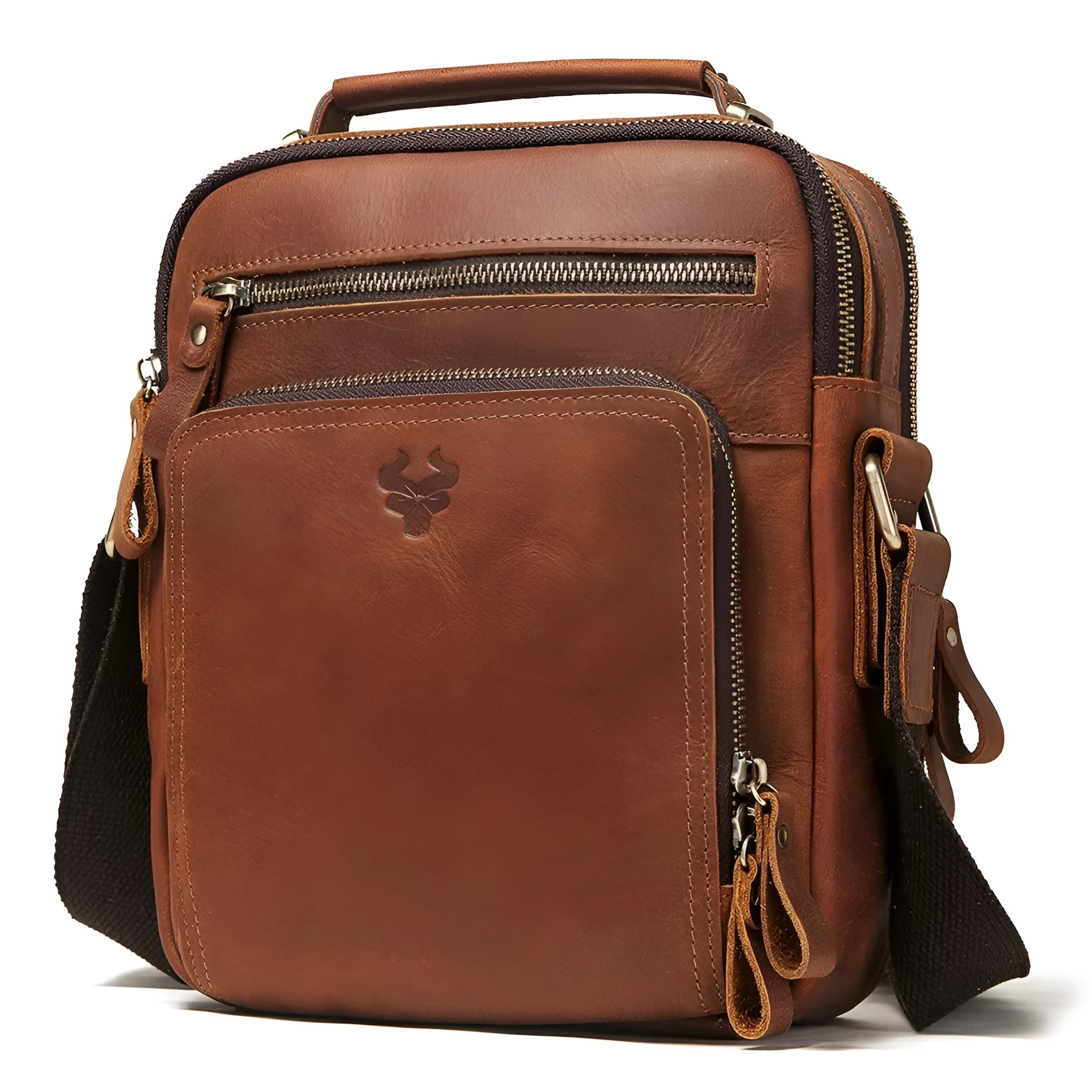Men's genuine leather crossbody bag in retro style with single-shoulder design