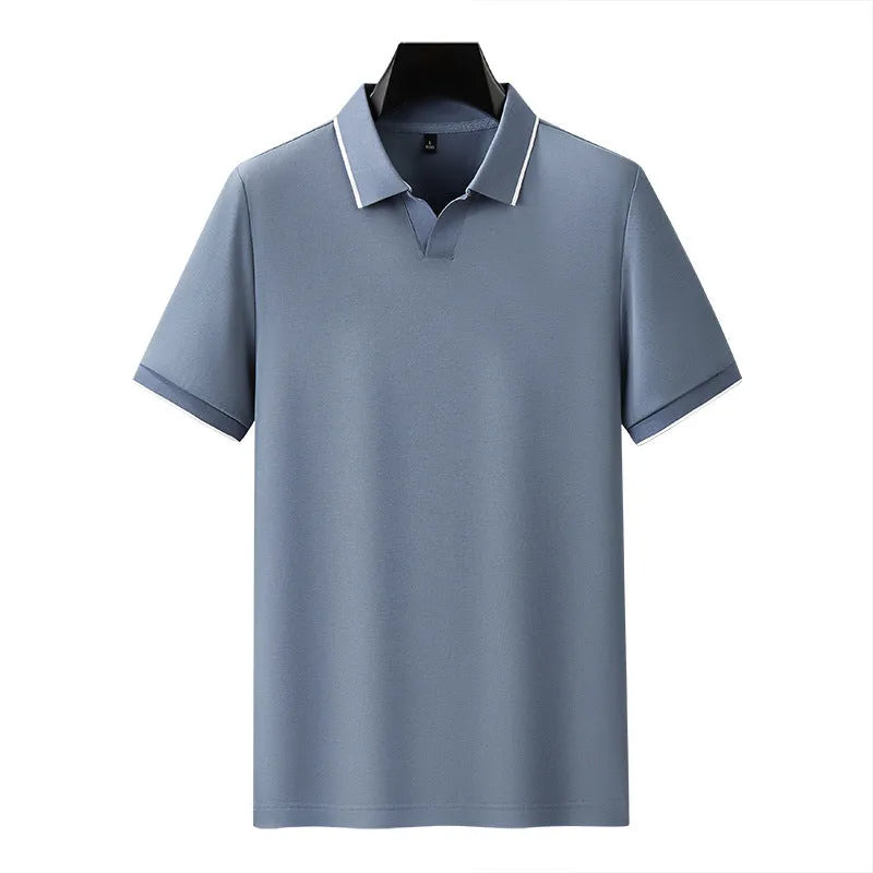 Men's mercerised cotton lapel polo shirt in cotton blend fabric with short sleeves and regular fit