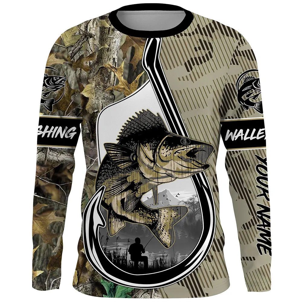 Men's fish printed long sleeve pullover top in milk silk fabric with round neck