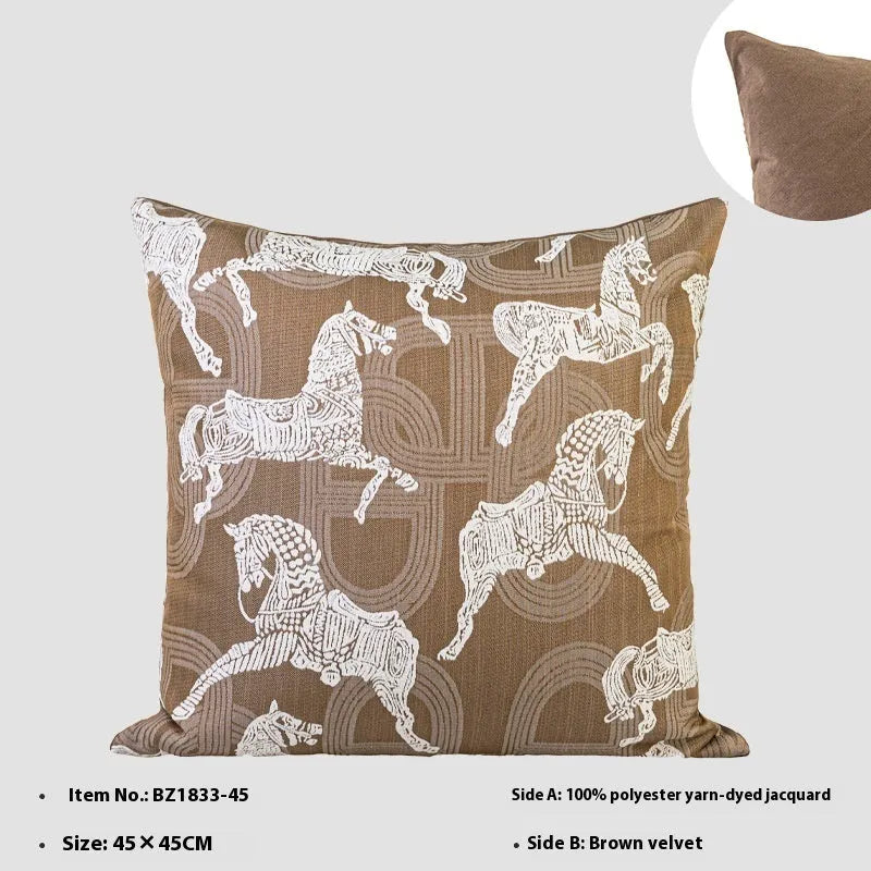 Chinese ancient style square sofa cushion in brown Maillard colour patterns on a 45cm pillow.