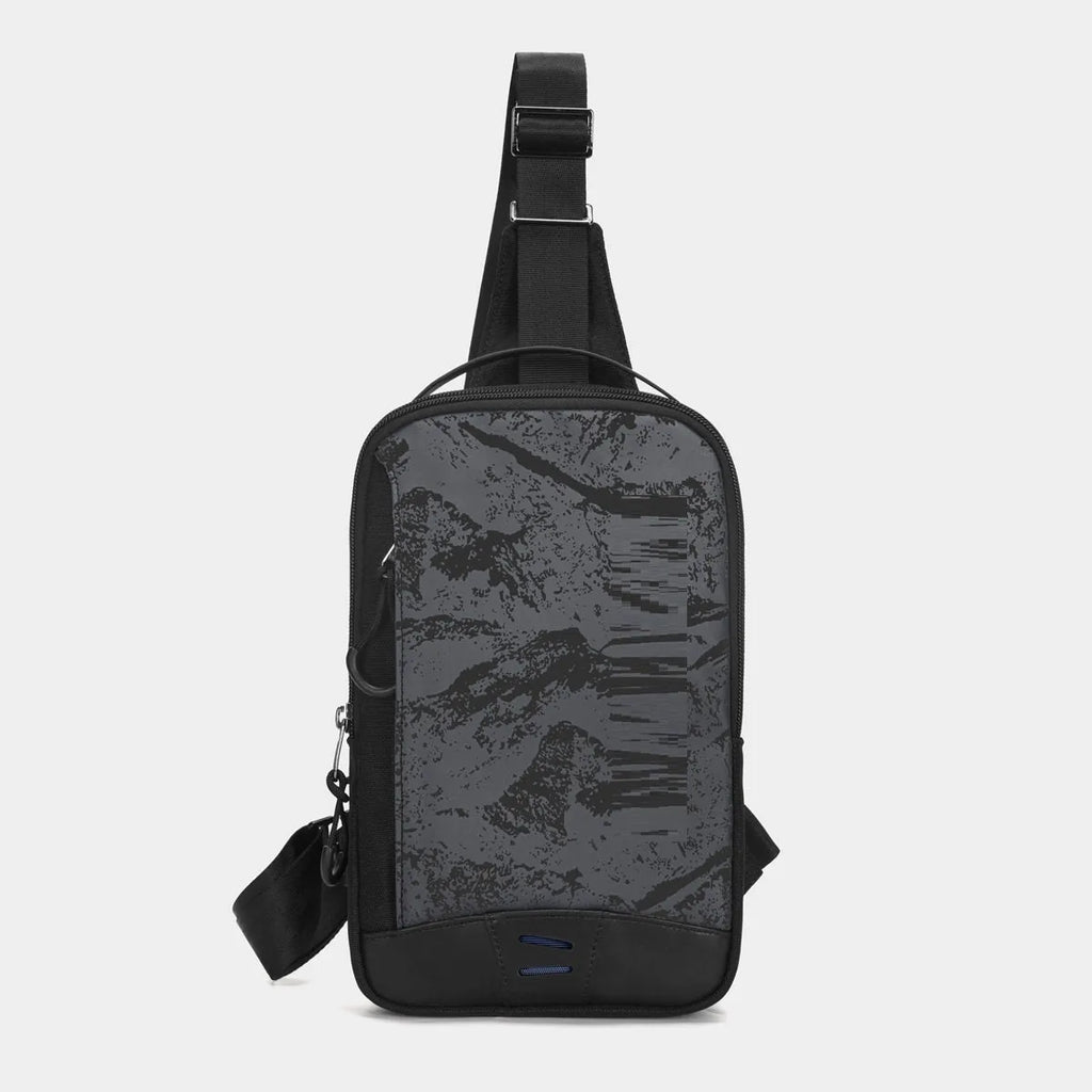 Casual black waterproof TPU chest bag with shoulder strap and internal phone pocket