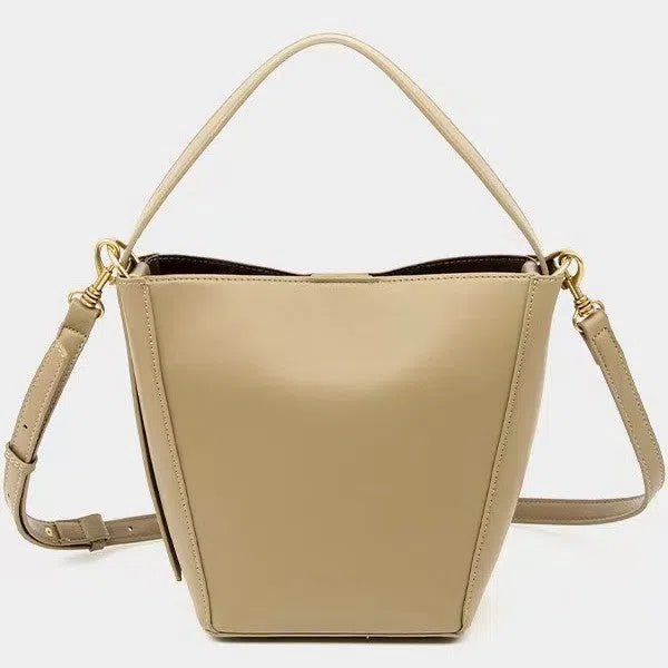 Urban minimalist PU crossbody shoulder bag in bucket style, available in black, army green, and wine red