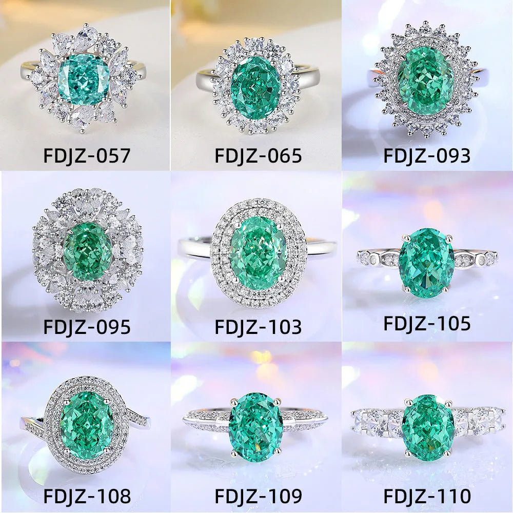 S925 silver emerald ring for women with a geometric design and an inlaid high carbon diamond centre stone.