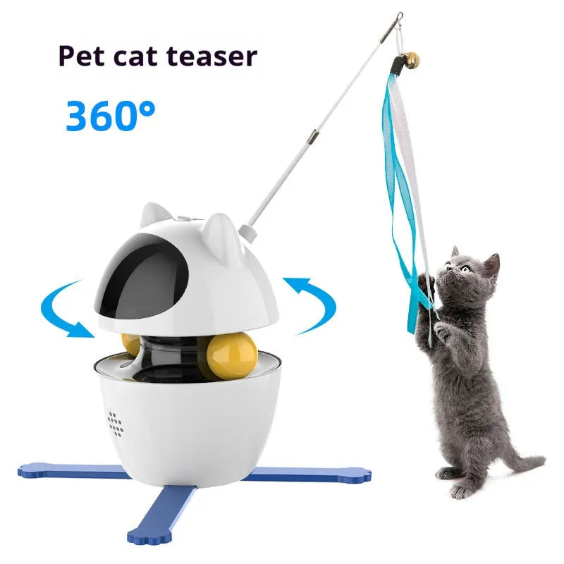 White interactive cat toy with funny stick and elastic rope for indoor cats