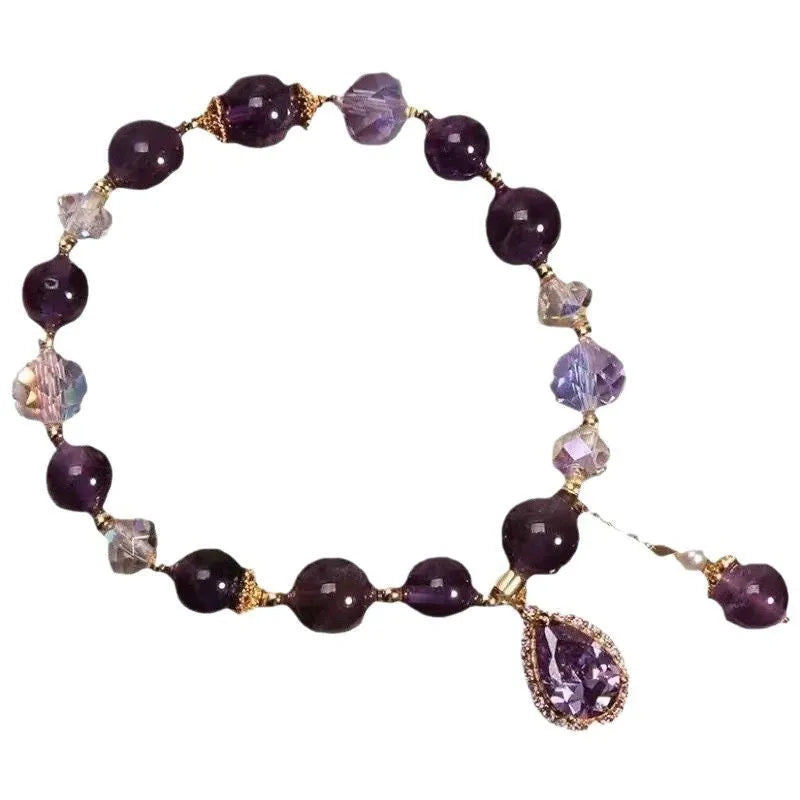 Women's natural amethyst bracelet with purple crystal stones and micro inlay detailing