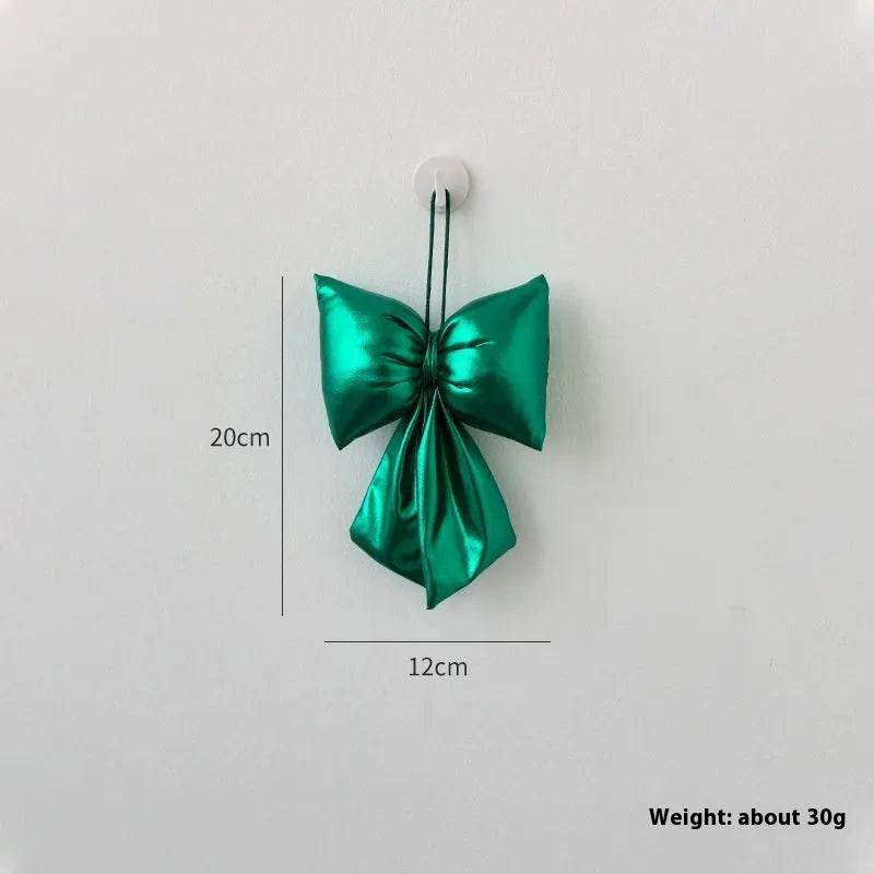 Christmas decorative bowknot in bright leather finish, red, 30cm size, hanging ornament