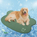 Dog cooling ice mat with simple dog head pattern in light grey colour showing non-slip underside