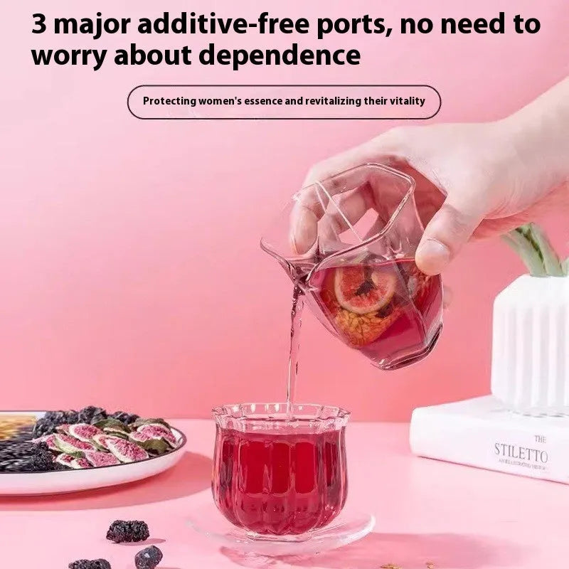 Black wolfberry mulberry fig flaxseed herbal tea packs and free cup on table