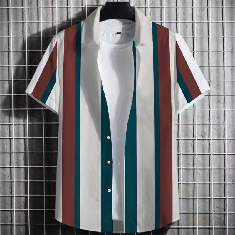 Men's striped linen T-shirt with 3D printed design in multiple colour options