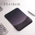 Square silica gel wrister mouse pad with cloth surface showing colour options including black, blue, pink and purple