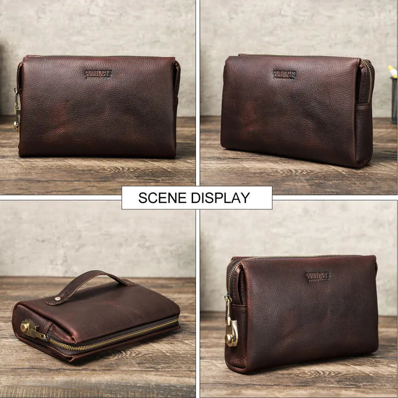 Black Angel genuine first layer cattlehide leather men's wallet in solid colour with waterproof and anti-theft features