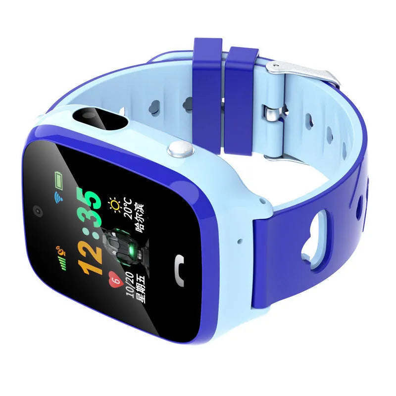Children's smart phone watch with pink or blue silicone strap and touch screen display
