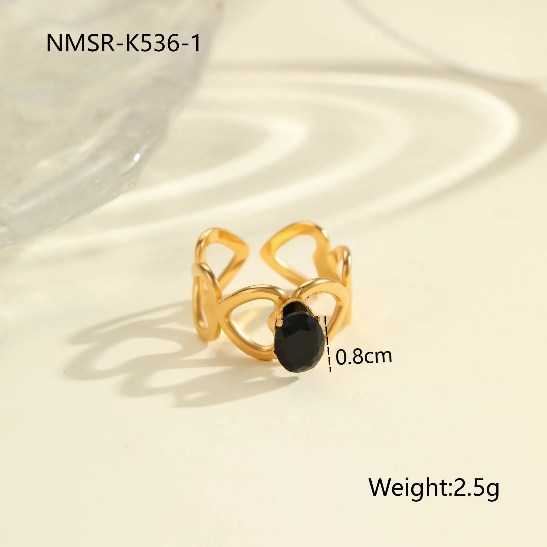 Geometric open-mouth titanium steel ring with zircon detail on adjustable band