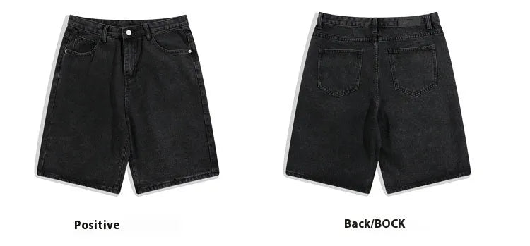Men's casual denim shorts in mid waist straight-leg style with five pockets