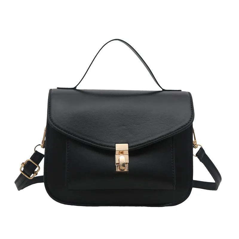 Retro style shoulder messenger bag in horizontal square shape with document compartment