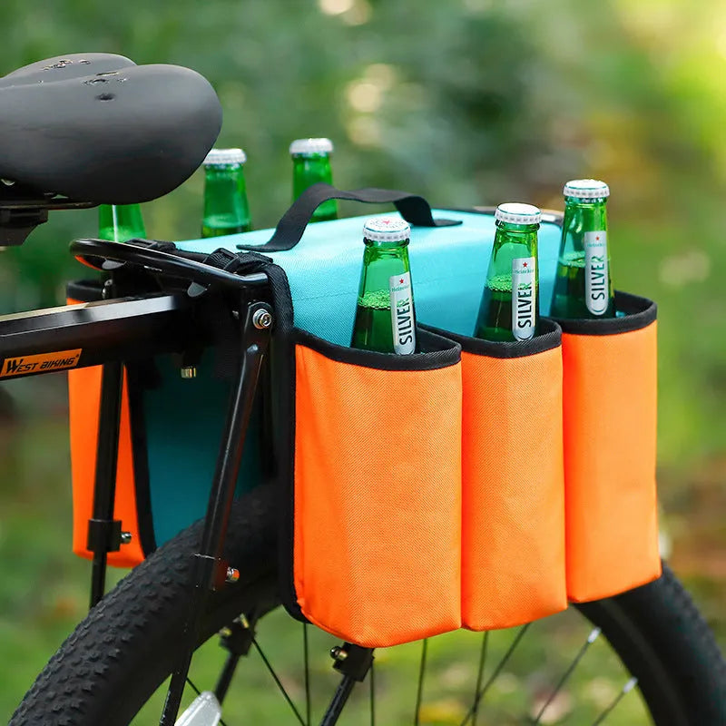 Black and blue orange bicycle double-sided drink storage bag with 2L capacity mounted on bike