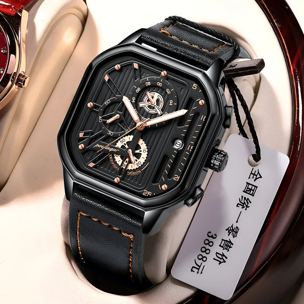 Men's slim 8mm quartz watch with belt-style strap in gold or silver shell options