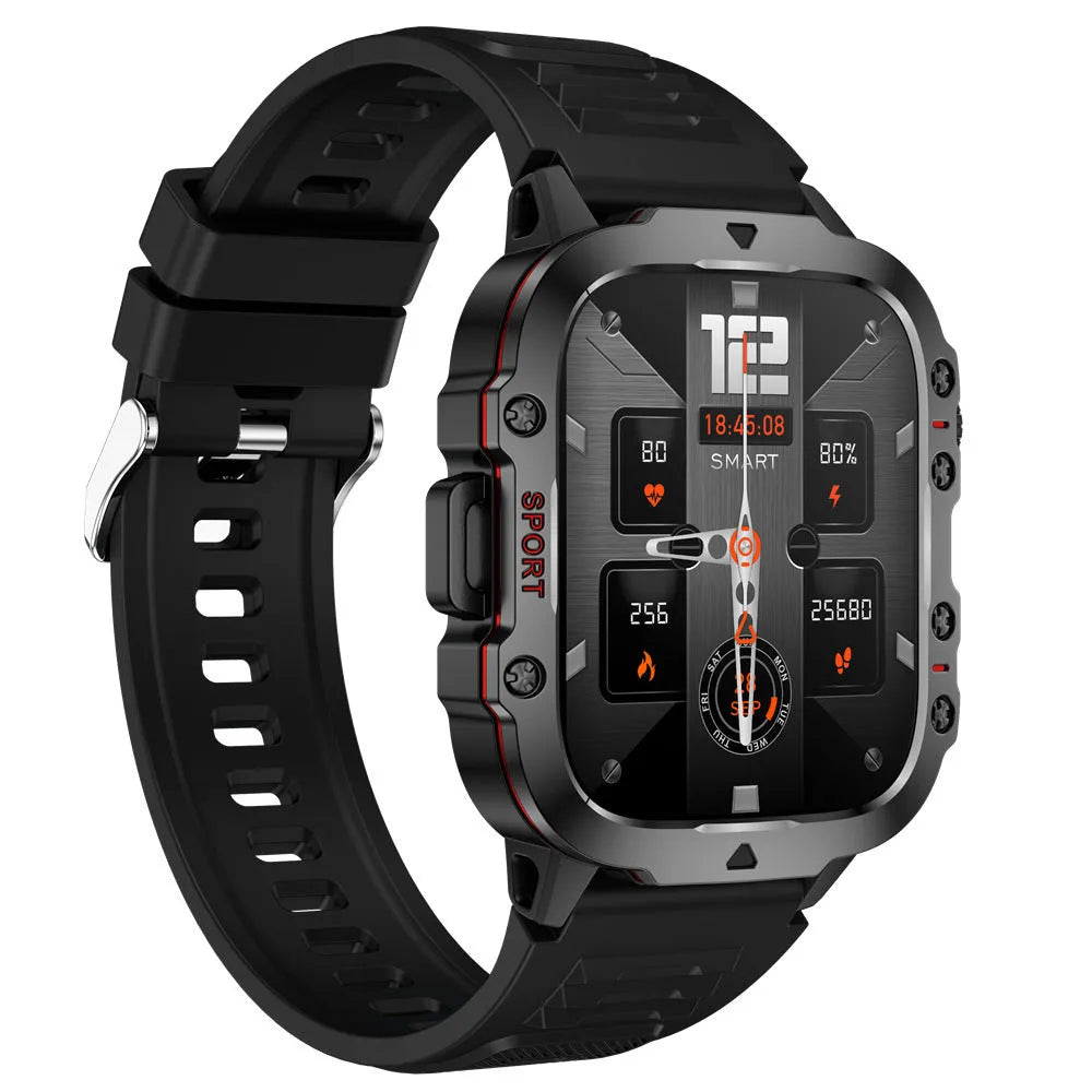 QX11 Smart Bluetooth Watch in black with TFT touch screen showing heart rate data.