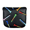 Black and white golf putter protective sleeve with rocket pattern design for square-headed clubs