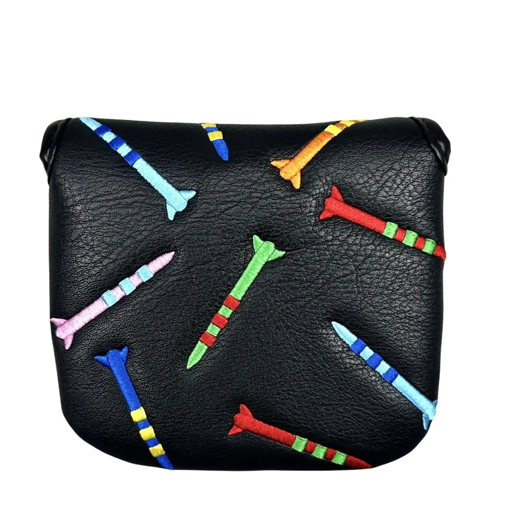 Black and white golf putter protective sleeve with rocket pattern design for square-headed clubs