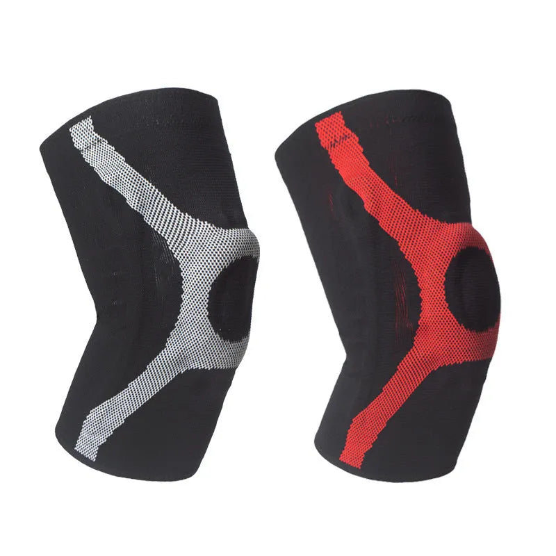 Red and grey silicone sports knee pads for running and climbing activities