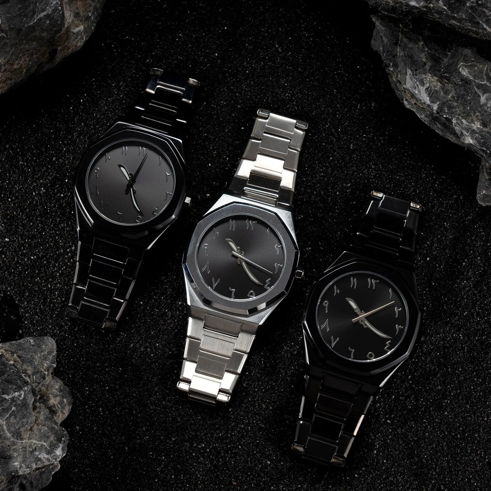 Men's business casual quartz watch with stainless steel belt in three colour options