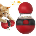 Rotating plastic cat toy with food dropping ball and sound features in super ball colour scheme
