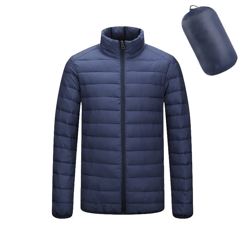 Men's lightweight hooded coat in solid colour, nylon fabric, zipper front, long sleeves, available in multiple colours and sizes