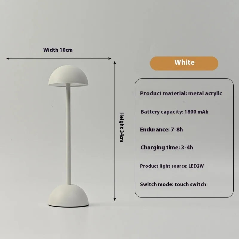 High foot metal mushroom table lamp with black metal finish, 330mm tall, Type-C powered for bedside bar ambience