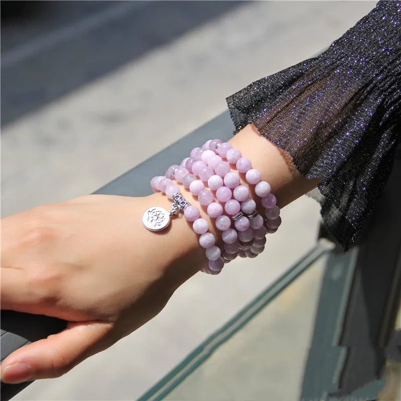 Women's vintage natural stone bracelet with a geometric lotus design in multiple colours.