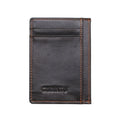 Men's genuine leather slim card holder in solid dark brown colour on plain background