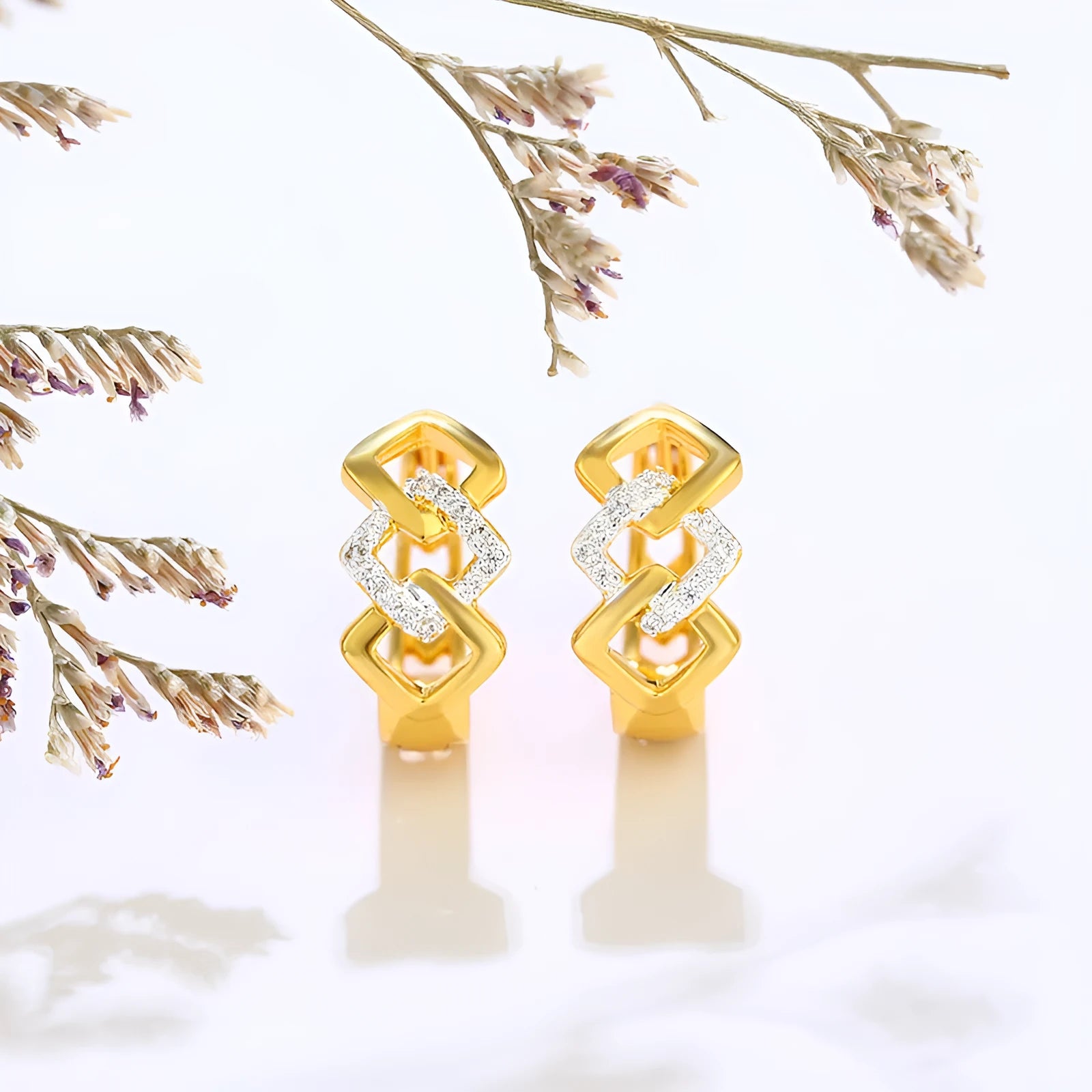 Geometric hollow-out gold electroplated alloy earrings with simple style design
