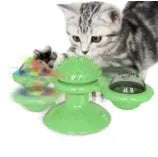 Cat rotating windmill toy with suction base on floor, two transparent bins, luminous ball, teeth grinding function, blue yellow green colour