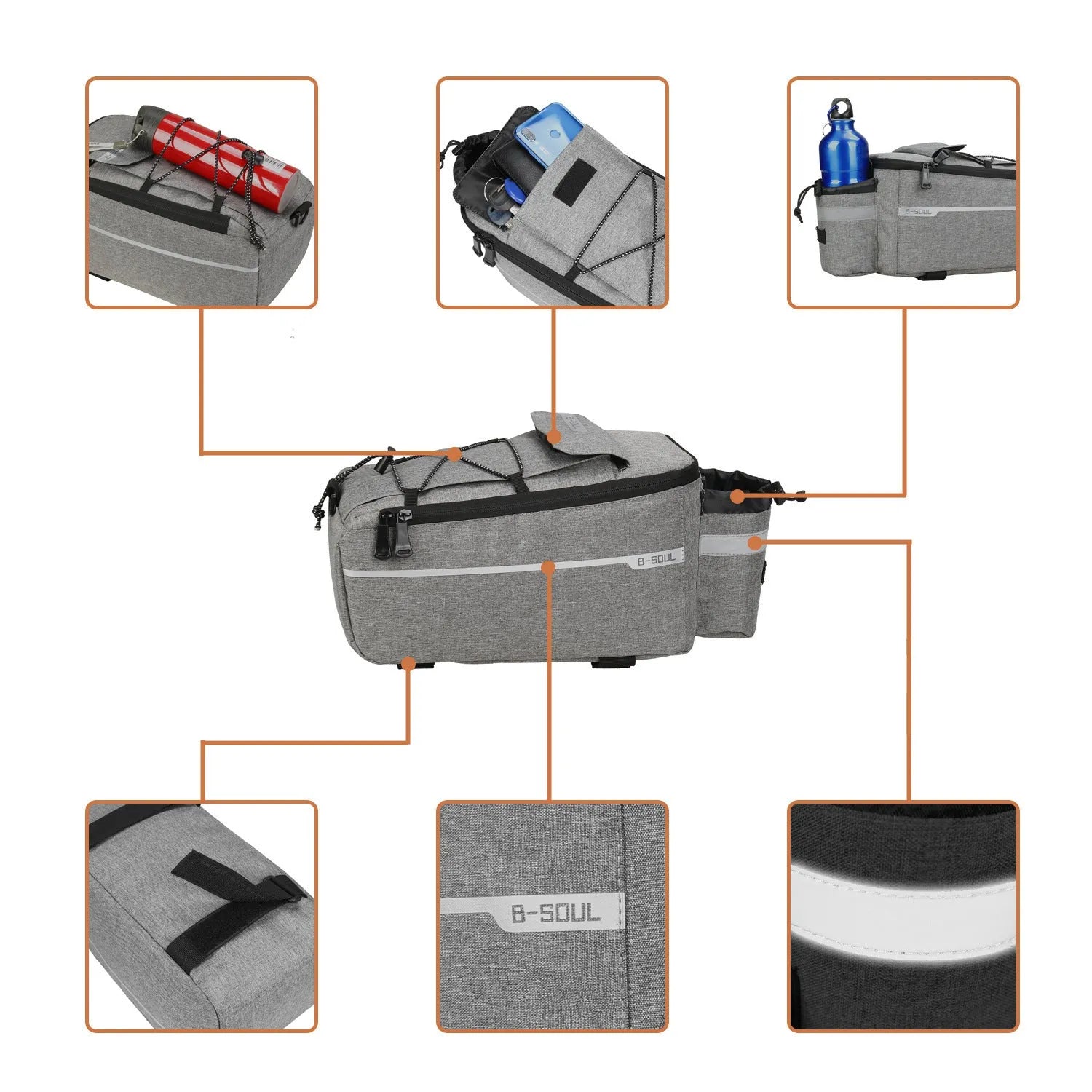Rear seat bag for mountain bike electric car folding cycle 10L polyester black