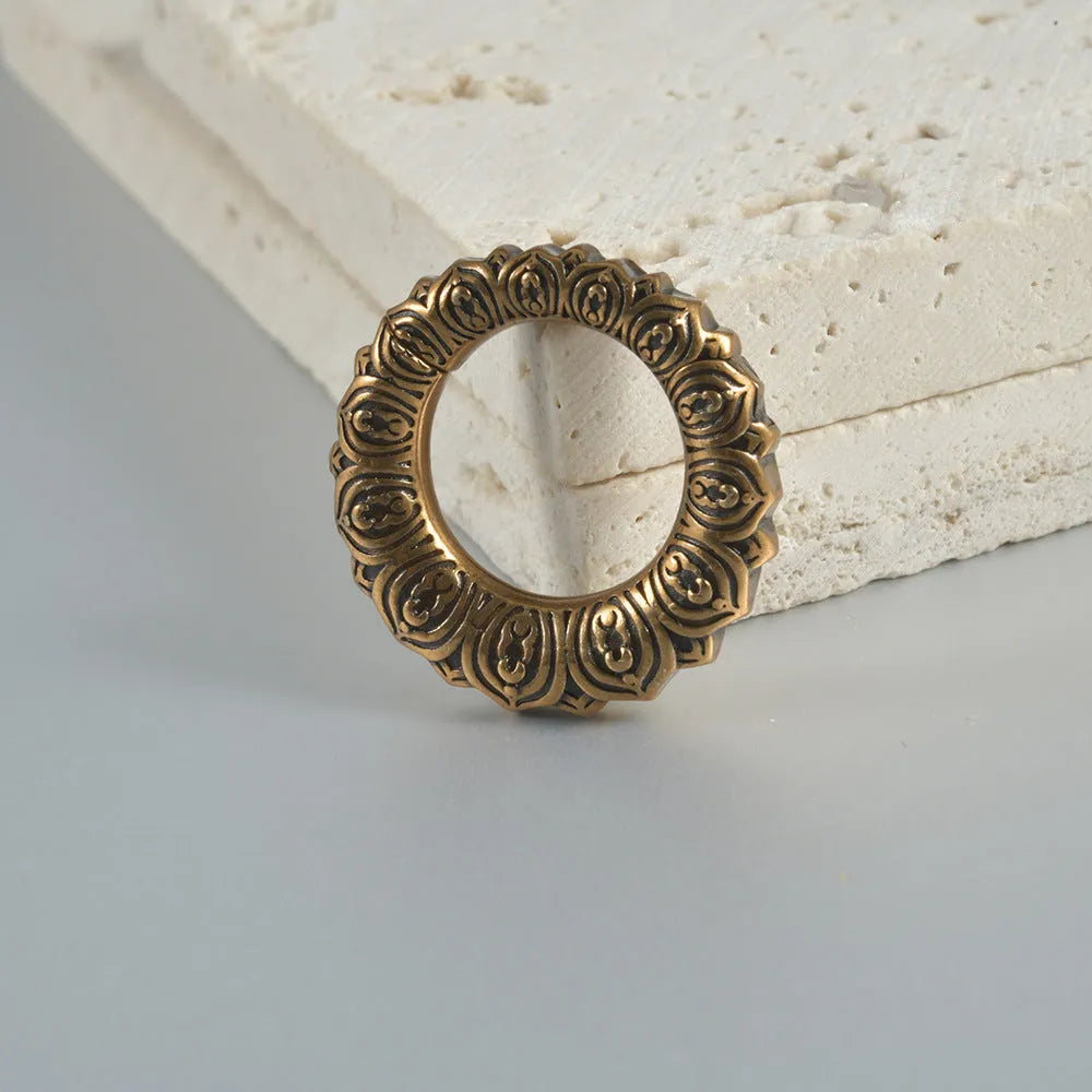Retro heart-shaped hollow lotus magnetic earrings in antique silver or gold finish