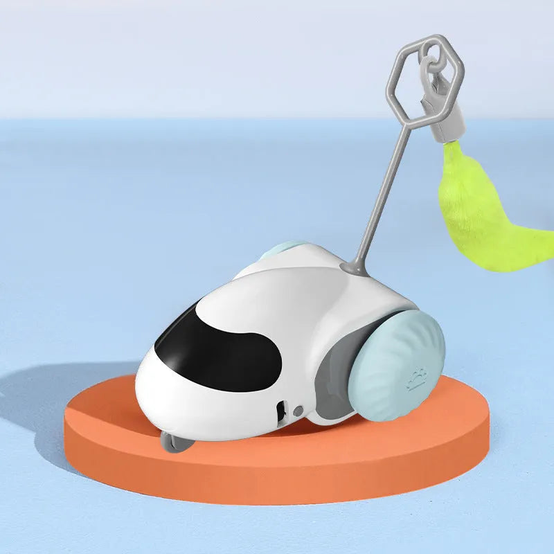 Gravity intelligent running car cat toy in light grey blue colour with USB Type-C charging port
