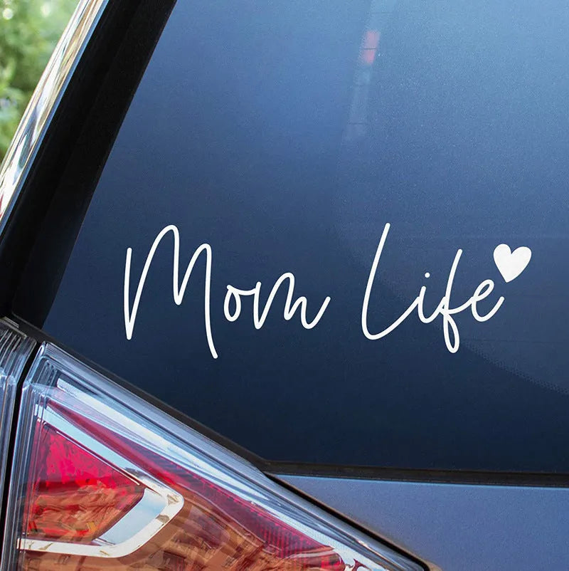 Mom Life PVC hollow carving car decal sticker in white, approx 17 cm, for window or wall